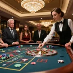 Watch players engage at a roulette table showcasing 9bet's thrilling casino experience.