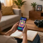 Engaging in Mega888 gameplay with strategic notes at home, featuring a cozy and responsible gaming atmosphere.