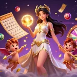 Experience the excitement of luckywin with dynamic casino elements and a captivating goddess illustration.