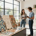 Sunvin ceramic tiles showcased in a modern showroom with designer consulting.