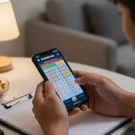 Engaged player using smartphone for bandar togel showcasing excitement and strategy at home