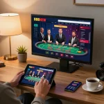 Engaged user playing on 888NEW online casino app from a comfortable home setting.