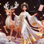 Engage with bandar togel through a stunning, dynamic 3D illustration showcasing lottery elements and a celestial theme.