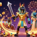 Spin to win big with ORION88 Slot’s vibrant 3D illustration of ancient Egyptian characters and gold riches.