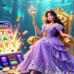 Experience thrilling wins at slot depo 10k with a vibrant, fantasy-themed casino scene showcasing jackpots and slot machines.