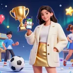 Experience thrilling wins with slot dana as an Asian woman showcases a sports betting app.