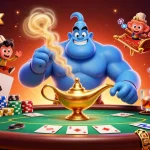 Engage with sunwinx's vibrant casino scene featuring a genie, poker chips, and magical elements.