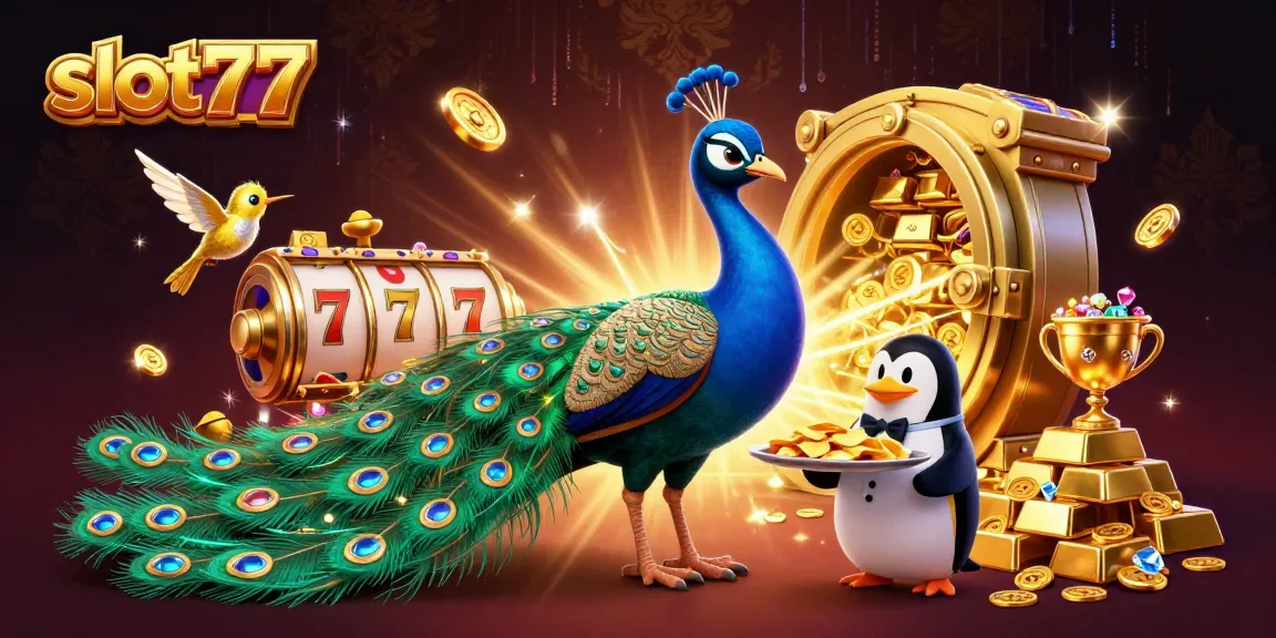 Experience the excitement of slot77 with vibrant characters and dynamic game elements in a rich casino scene.