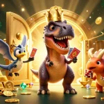 Experience thrilling games at sky88z with 3D dinosaurs in a vibrant casino atmosphere.
