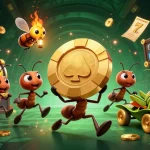 Experience thrilling gameplay in brg77 with ants stealing golden poker chips in a vibrant casino heist scene.