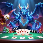 Situs toto engaging cartoon illustration showcasing intense gaming action with poker elements.