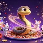 Engage with lu88z's cosmic casino scene of eager astronaut mice and a roulette wheel snake.