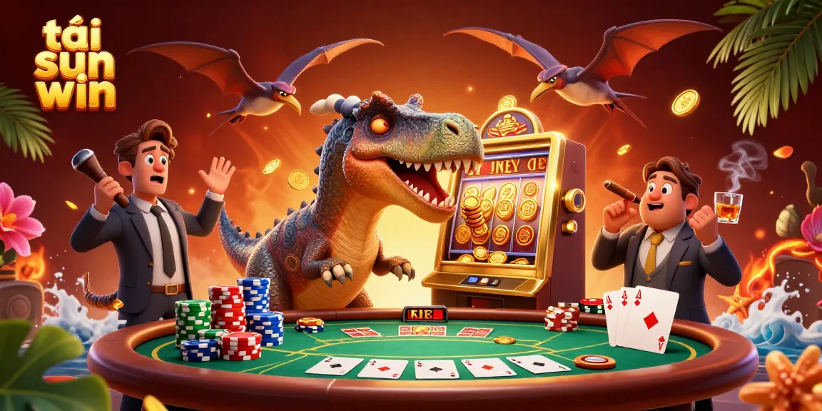 Spin to win at tải sun win with a pachycephalosaurus hitting a golden slot machine for a jackpot!