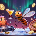 Experience the thrill of tỷ lệ bóng đá 7m with a vibrant 3D illustration featuring a frozen mosquito mascot and fossil DJ.