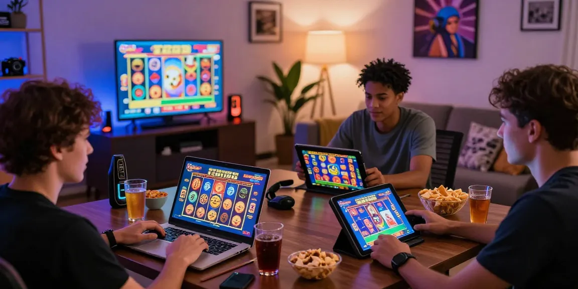 Players enjoying Bonus Buy Slots at cocomaya.co.uk in a cozy gaming setup with modern technology.